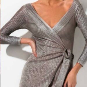 Akira Metallic Wrap Dress